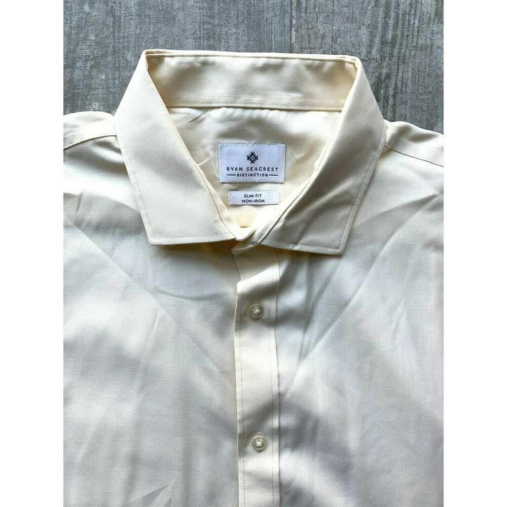 Ryan Seacrest Distinction Slim Fit Casual Button Down Dress Shirt Yellow 17.5